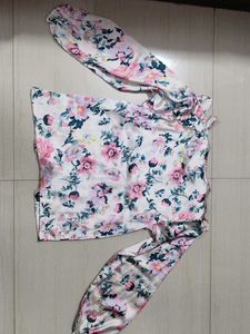 Floral Print Long Sleeve Top With Velvet Bottom