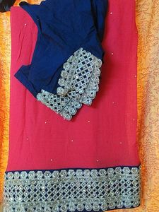 Elegant Red &amp; Gold Embroidered Saree