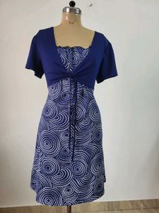 Navy &amp; White Print Dress, Length 38 Inches