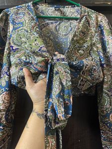 Paisley Print Tie-Front Top