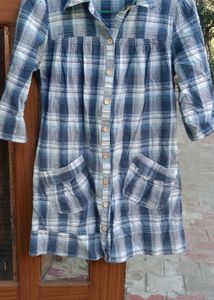 Imported Thin metallic Plaid Shirt Dress