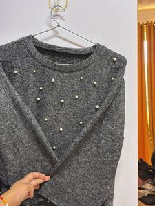 Gray Pearl Embellished Top