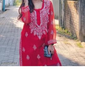 Red Embroidered Kurta