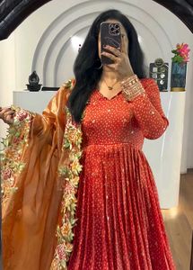Orange Beautiful Gown Available In 3 Colour Teej