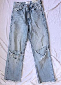 Zara Ripped Knee Light Wash Jeans