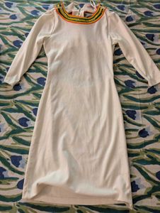 Vintage White Dress with Beaded Neck