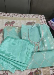 Unstitched Aqua Salwar Kameez Set