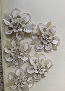 5 Piece White Sequin Handwork Flower Christmas