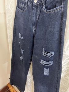 Wide Leg Damage Pattern Style Jeans