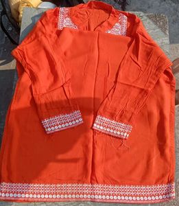 Orange Embroidered long Kurta