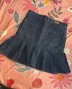 Denim Frill Skirt With Heart Back Pocket
