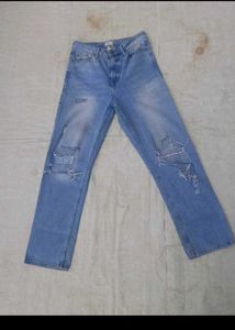 Flared Blue Distress Jeans