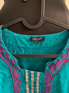Teal Embroidered Kurta Top