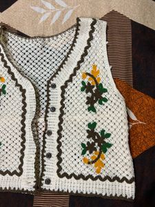 Crochet Floral Vest,cardigan