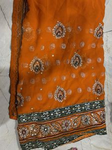 Orange Heavy Saree With Blouse