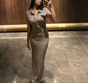 Solid Slit Ribbed Maxi Dress