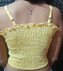 Yellow Smocked Crop Top