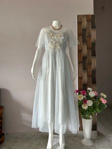 Grey Floral Lace Embellished Gown