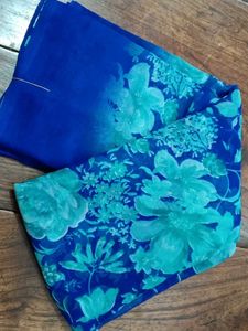 Blue Floral Chiffon Saree
