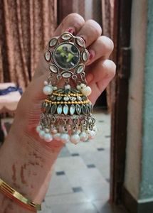 Mirror Jhumka Earrings with Pearl Detail