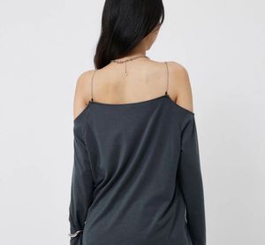 Gothic Graphic Print Cold Shoulder Long Sleeve Top