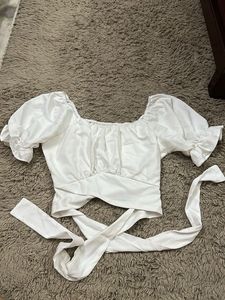 White Puff Sleeve Crop Top