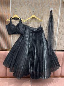 Elegant Black Crop Top With Skirt And Dupatta