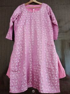 Printed Silk Kurta Pants Set For Women, Pink