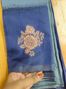 Elegant Navy Blue Saree with Floral Design