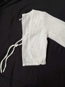 White Open Knit Cardigan