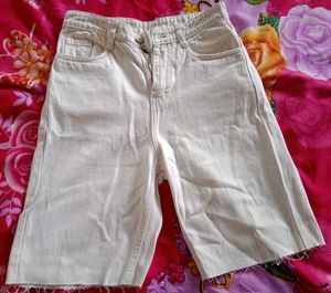 Cream Denim Shorts