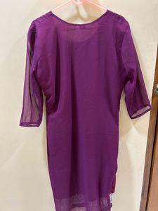 Again Purple Straight Embroidery Kurti