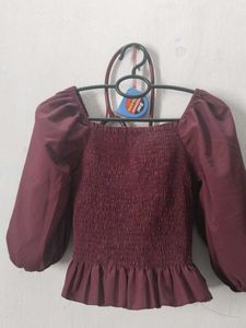 Burgundy Smocked Crop Top