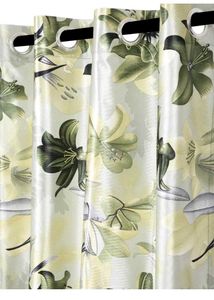 Pack Of 2 Green Floral Print Window Curtains