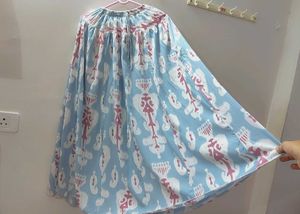 Women Cotton Blue And Pink Patterned Skirt