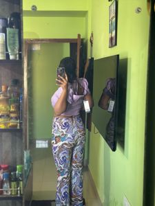 Purple Crop Top And Multicolour Trousers