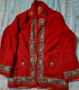 Red Sweater With Green Embroidery Work