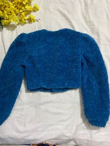 Blue Fuzzy Crop Top