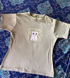 Cat Graphic Ribbed Tee 🌸