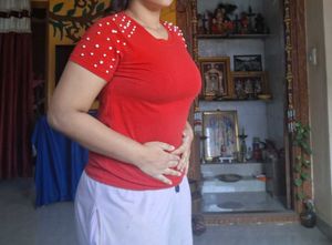 Red T-Shirt with Pearl Detail