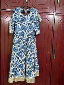 Blue &amp; White Print Anarkali🐦🤍