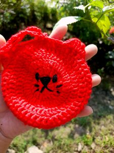 Red Crochet Bear Pouch