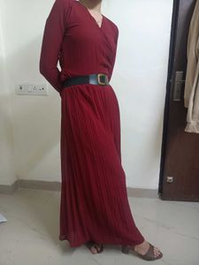 Elegant Maroon Wrap Maxi Dress