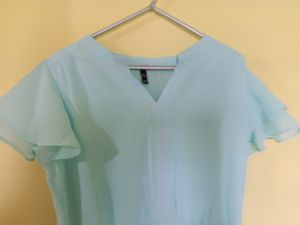 Polyester A-line dress with ruffled sleeves &amp; Side tie ups