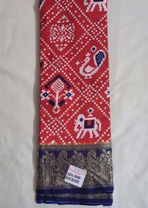 Red Printed Saree with Blouse