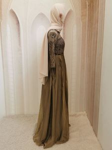 Elegant Olive Green Lace &amp; Chiffon Maxi Dress