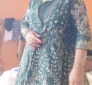 Emerald Green Floral Print Anarkali Dress