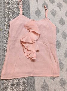 Zink London Women Peach Ruffle Strappy Casual Top