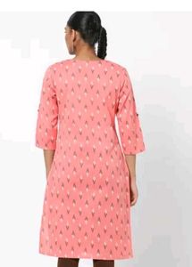 Peach Printed Kurta (with Button Placket)