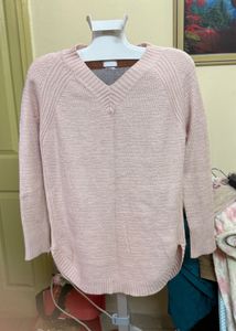 Pink V-Neck Knit Sweater